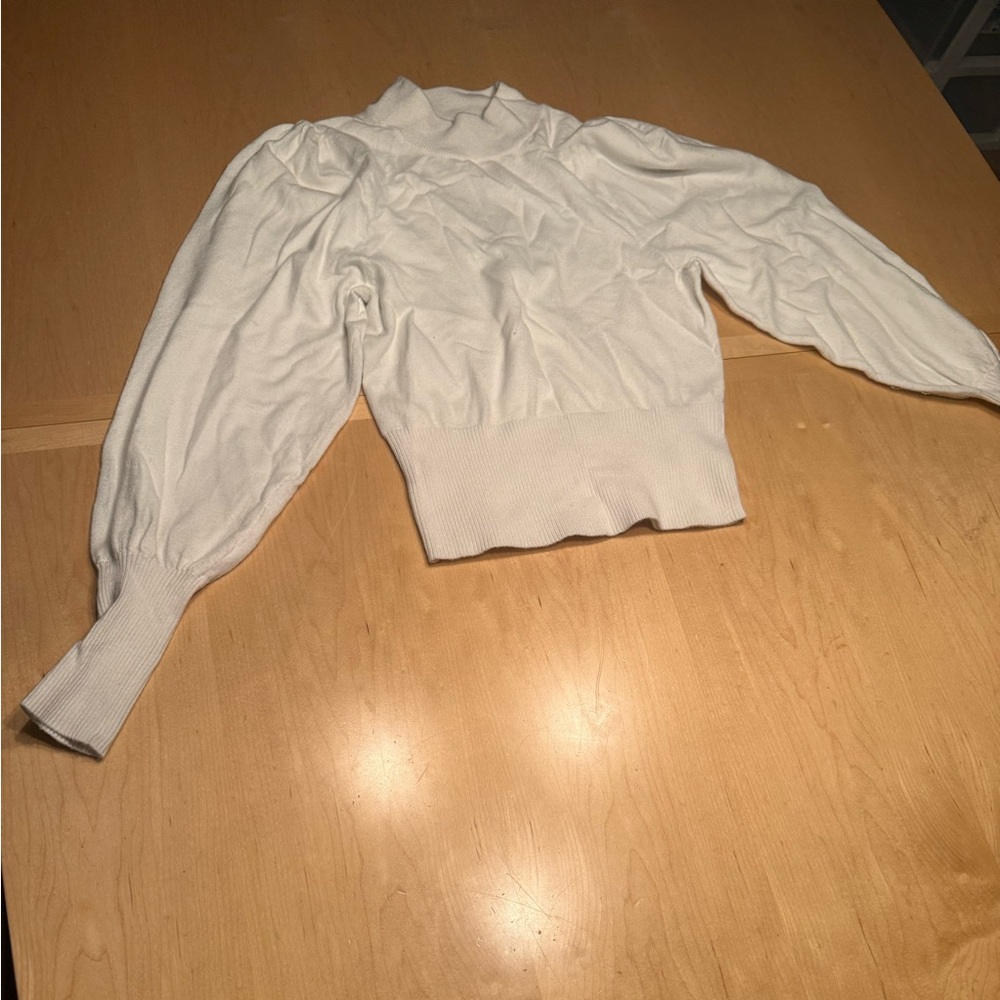 Express Cream Turtleneck Sweater with Puff Sleeves